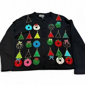 Vintage Berek knitted Christmas festive winter holiday cardigan size medium READ